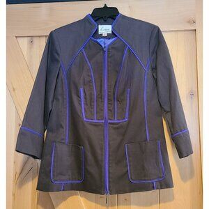 Linea Louis Dell'olio Womens S Zip Jacket Gray Purple Piping Tailored Designer